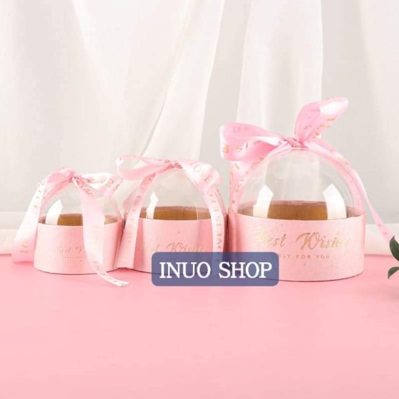 Caja redonda con tapa de plastico para regalo